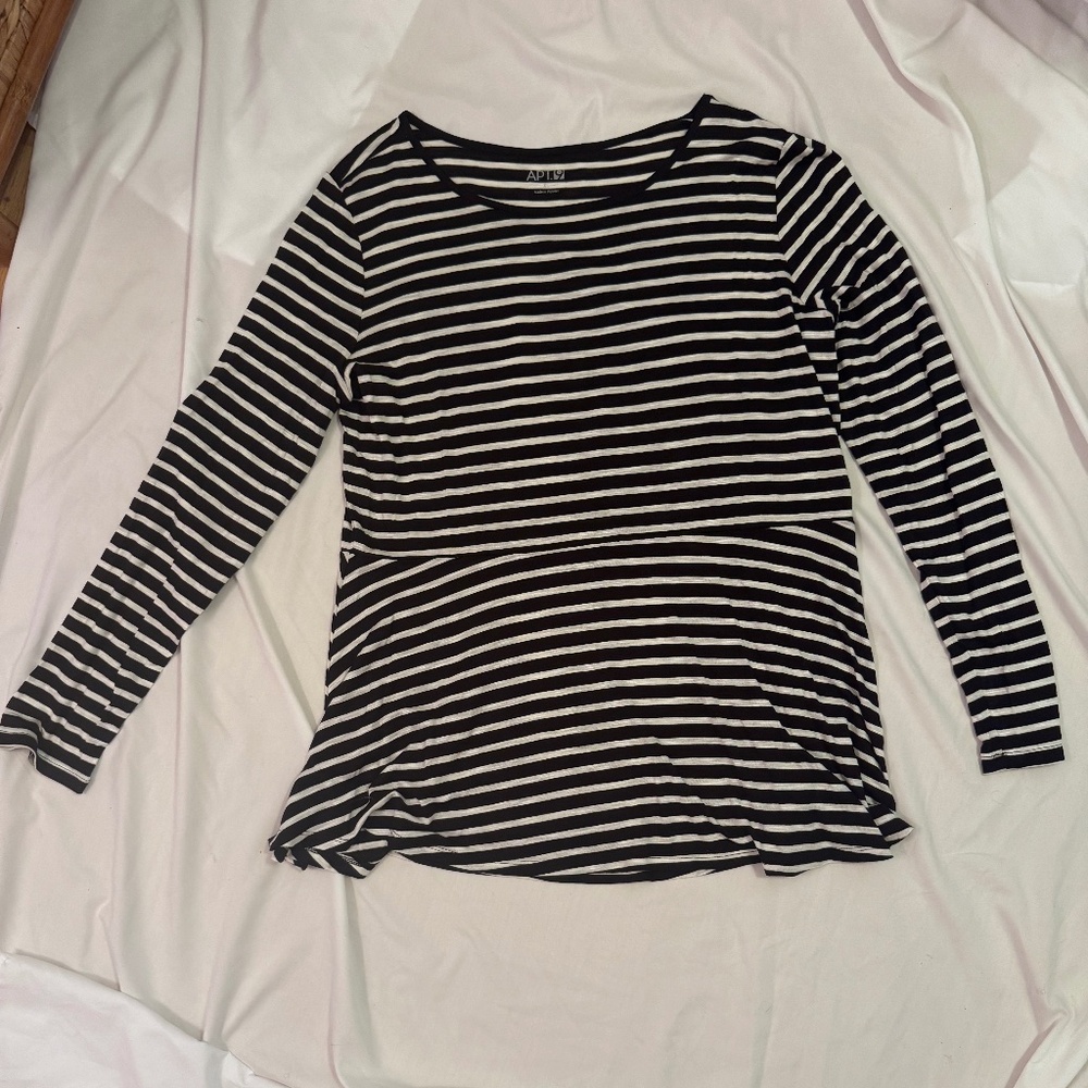 Apt. 9 Black & White Striped Tunic Top | XL | Lightweight, Flowy, Long Sleeve